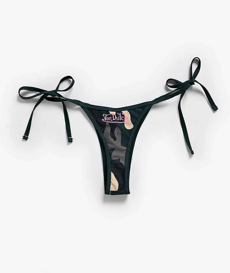 Von Dutch Rhinestone Camo High Leg Bikini Bottom