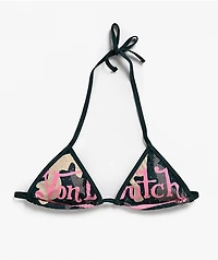 Von Dutch Rhinestone Camo Triangle Bikini Top
