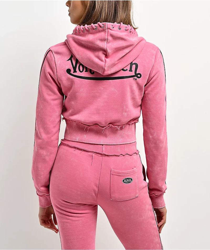 Von Dutch Rope Pink Wash Crop Zip Hoodie