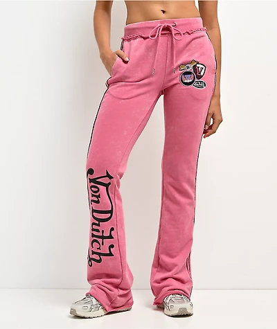 Von Dutch Rope Pink Wash Flare Sweatpants