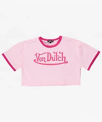 Von Dutch Signature Pink Ringer Crop T-Shirt
