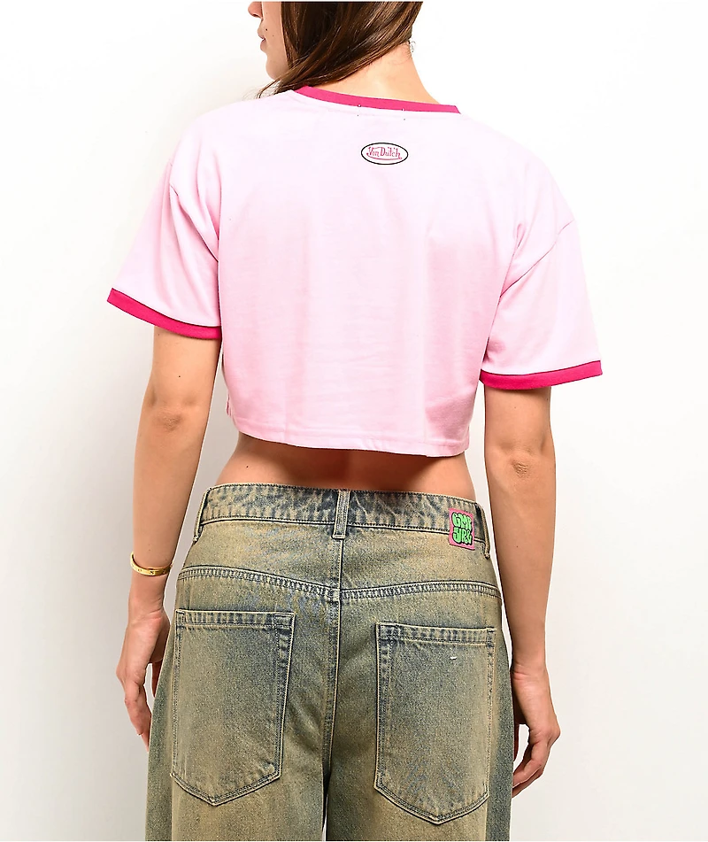 Von Dutch Signature Pink Ringer Crop T-Shirt