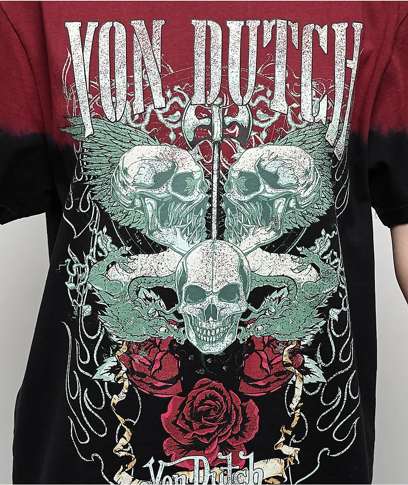 Von Dutch Skull Black & Red Tie Dye T-Shirt