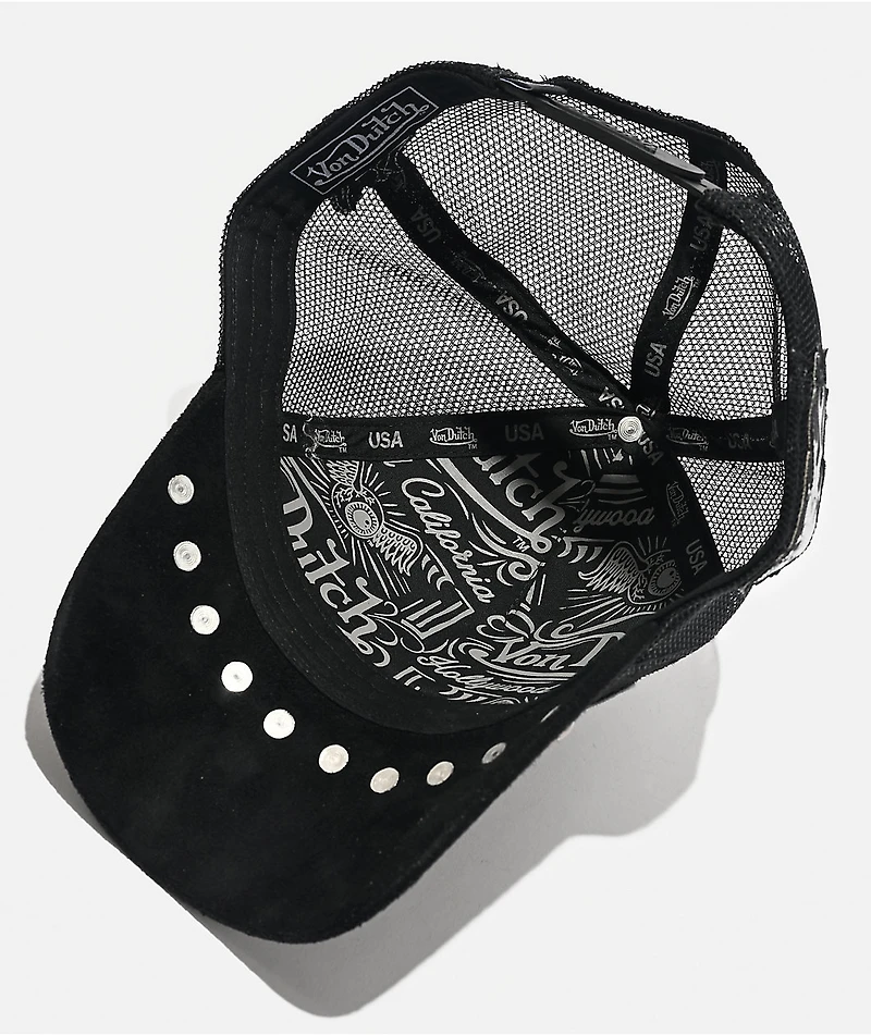 Von Dutch Studded Black Suede Trucker Hat