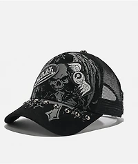 Von Dutch Studded Black Suede Trucker Hat