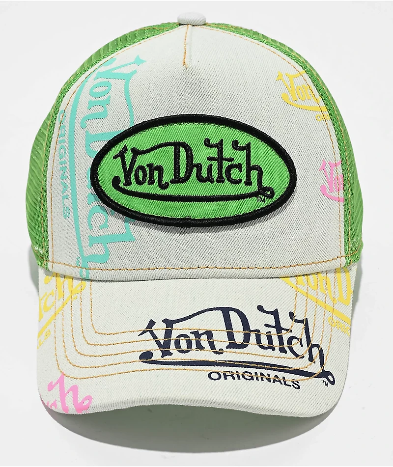 Von Dutch Tagged Denim & Green Trucker Hat