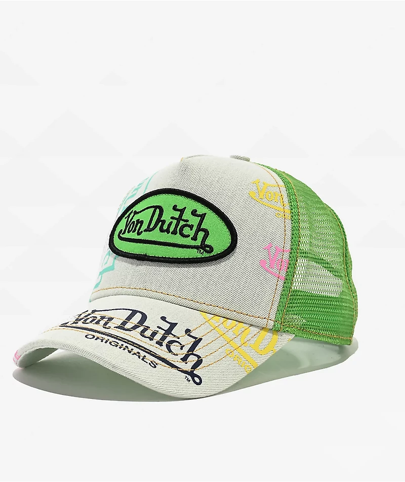Von Dutch Tagged Denim & Green Trucker Hat