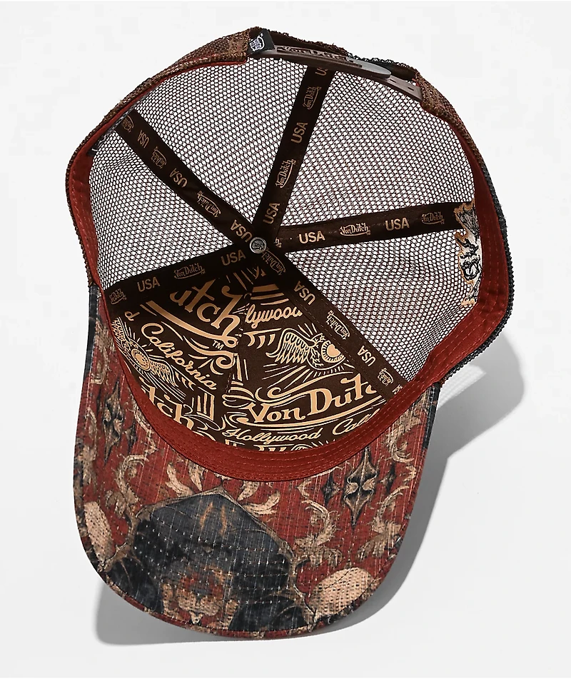 Von Dutch Tapestry Burgundy Trucker Hat