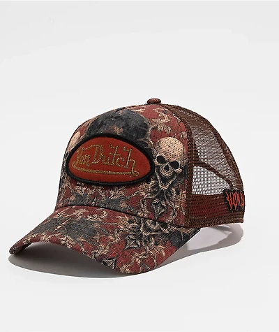 Von Dutch Tapestry Burgundy Trucker Hat