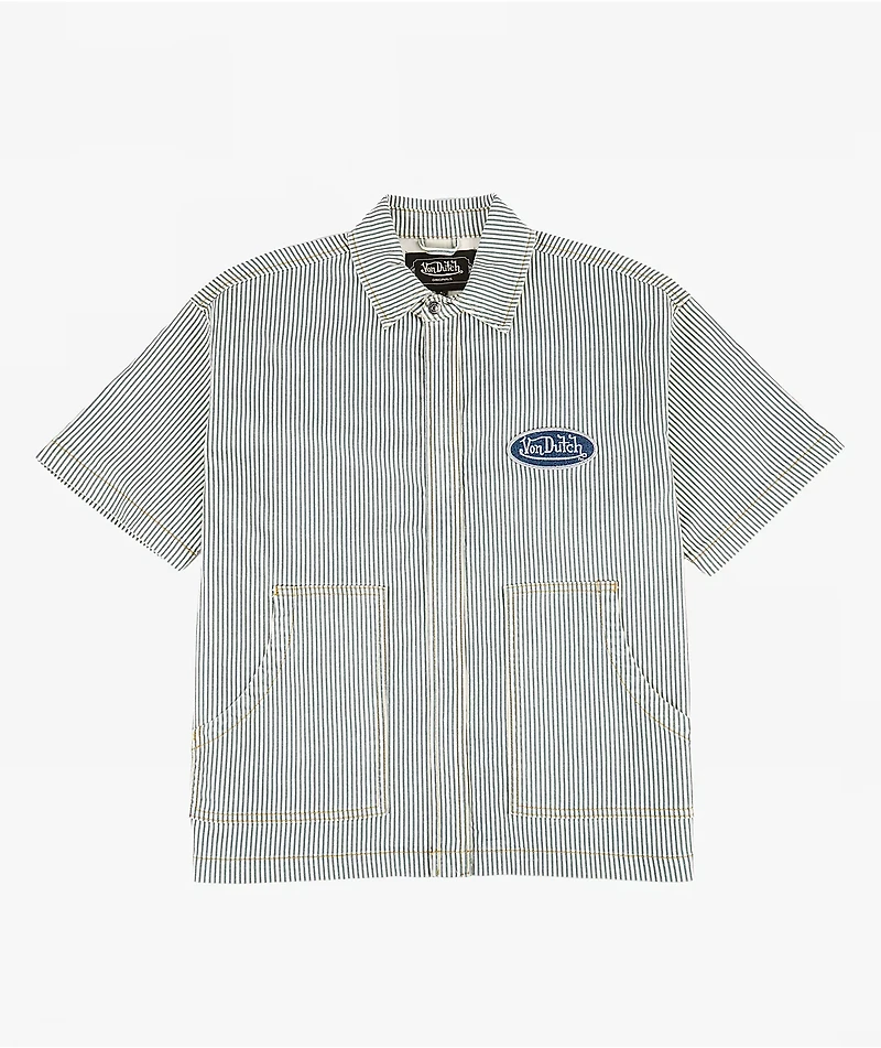 Von Dutch The Zod White Stripe Crop Work Shirt