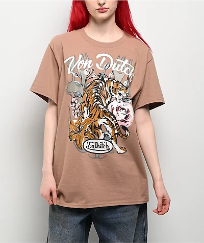 Von Dutch Tiger Rose Beige T-Shirt