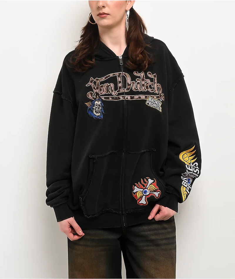 Von Dutch X Broken Promises Wild Ride Black Wash Zip Hoodie