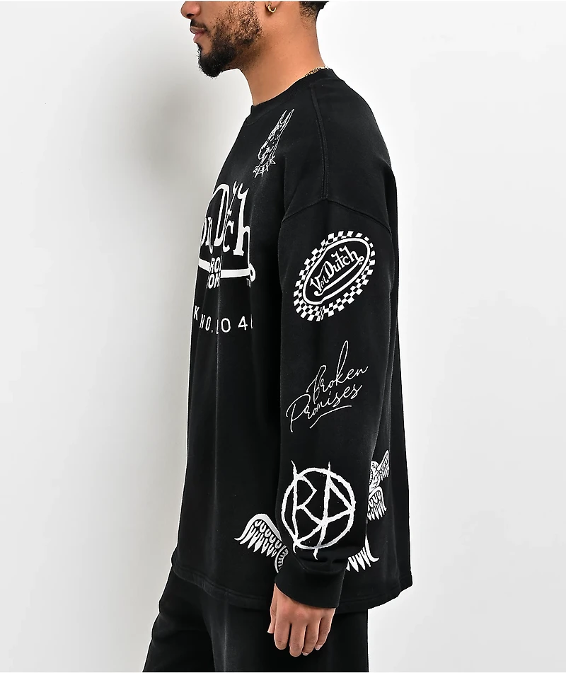 Von Dutch x Broken Promises All In Black Wash Crewneck Sweatshirt
