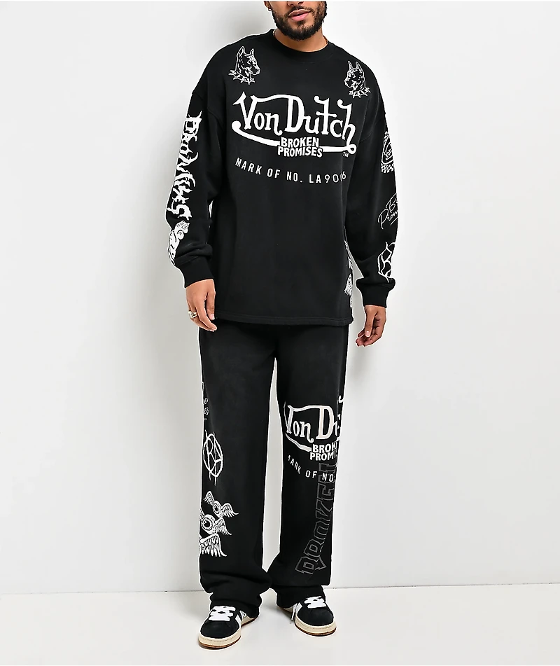 Von Dutch x Broken Promises All In Black Wash Crewneck Sweatshirt