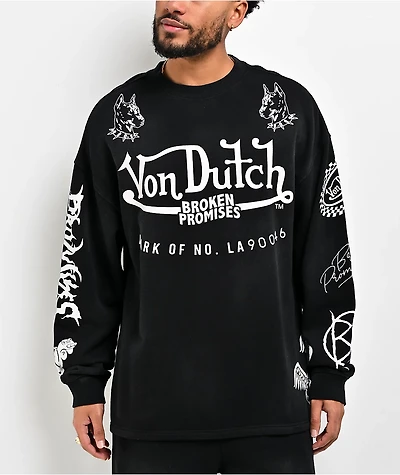 Von Dutch x Broken Promises All In Black Wash Crewneck Sweatshirt