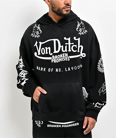 Von Dutch x Broken Promises All In Black Wash Hoodie