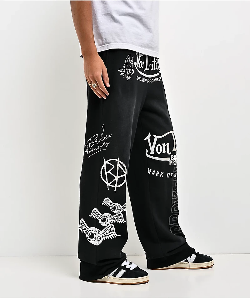 Von Dutch x Broken Promises All In Black Wash Wide Leg Sweatpants