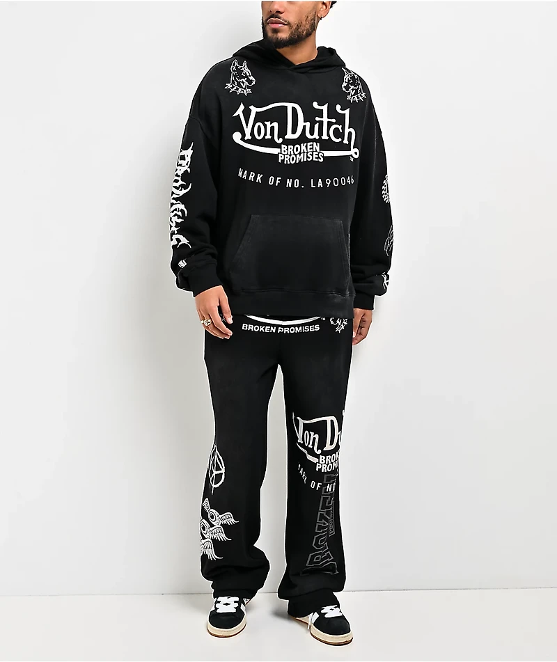 Von Dutch x Broken Promises All In Black Wash Wide Leg Sweatpants