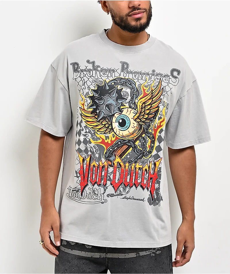 Von Dutch x Broken Promises Dark Crusader Light Grey Wash T-Shirt