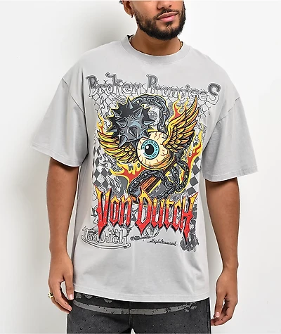Von Dutch x Broken Promises Dark Crusader Light Grey Wash T-Shirt