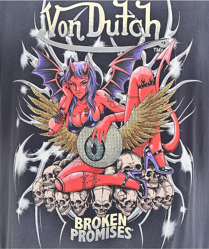 Von Dutch x Broken Promises Devilish Charm Grey Wash T-Shirt