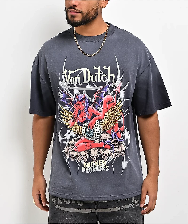 Von Dutch x Broken Promises Devilish Charm Grey Wash T-Shirt