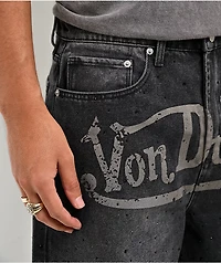 Von Dutch x Broken Promises Night Sky Rhinestone Black Wash Denim Shorts