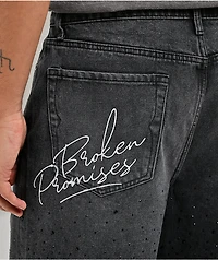 Von Dutch x Broken Promises Night Sky Rhinestone Black Wash Denim Shorts