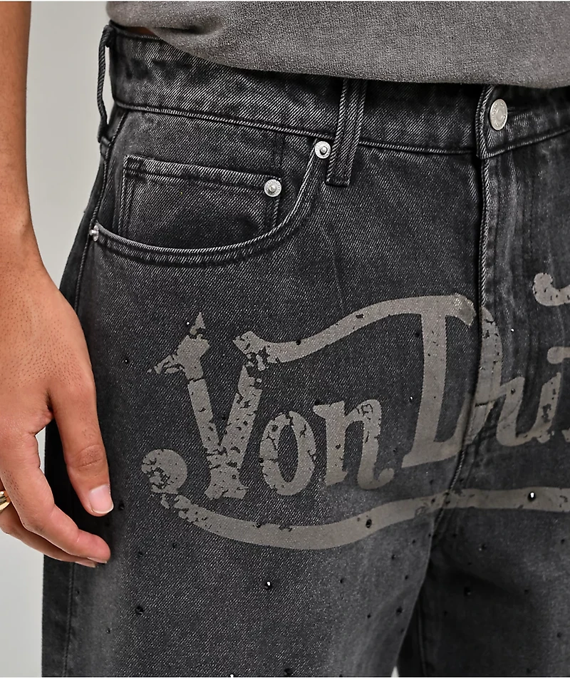 Von Dutch x Broken Promises Night Sky Rhinestone Black Wash Straight Leg Jeans