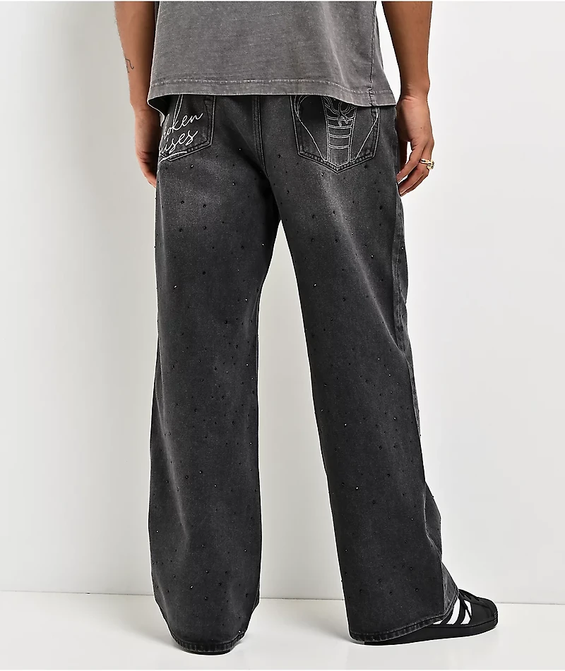 Von Dutch x Broken Promises Night Sky Rhinestone Black Wash Straight Leg Jeans