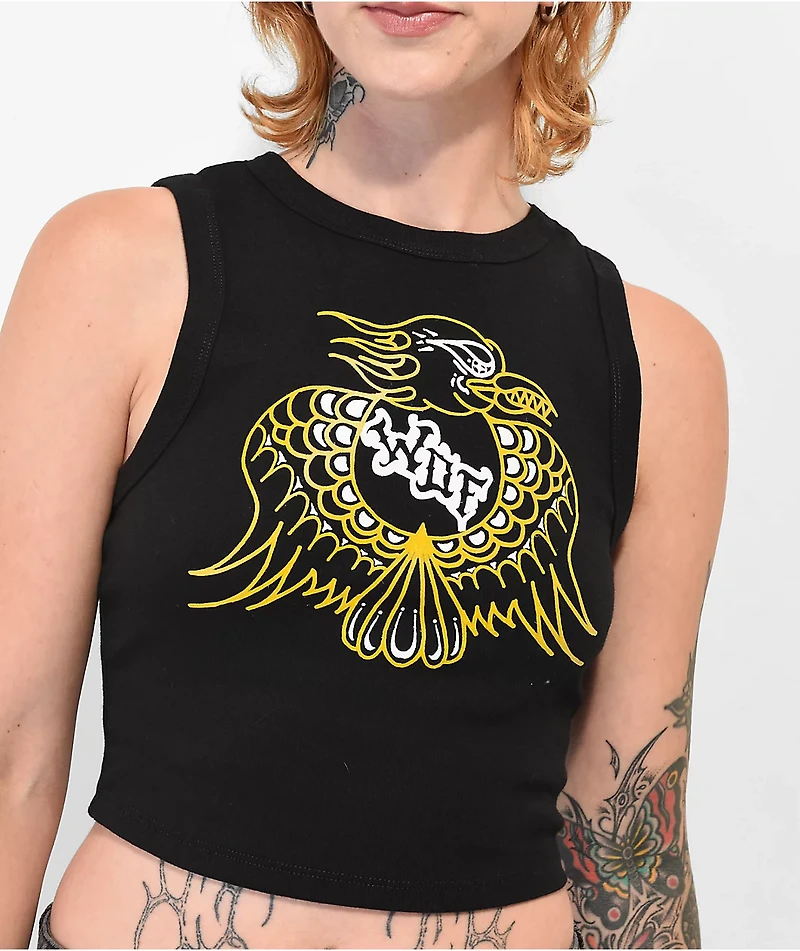 WHADAFUNK Eagle Black Crop Tank Top
