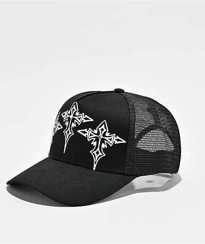 WHADAFUNK Goth Cross Black Trucker Hat