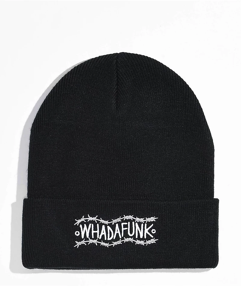 WHADAFUNK Wavy Barbed Wire Black Beanie