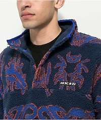 WKND Temple Fleece Navy Blue & Red Sherpa Jacket