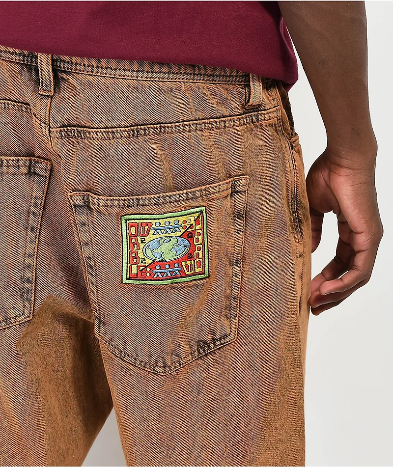 WORBLE G8tor Brown Acid Wash Denim Jeans