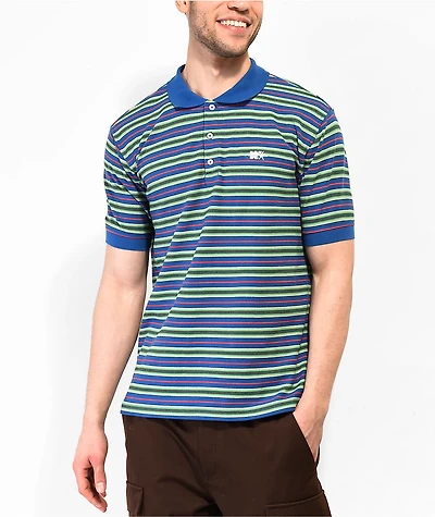 WORBLE Strikeout Blue, Red & Green Stripe Polo Shirt
