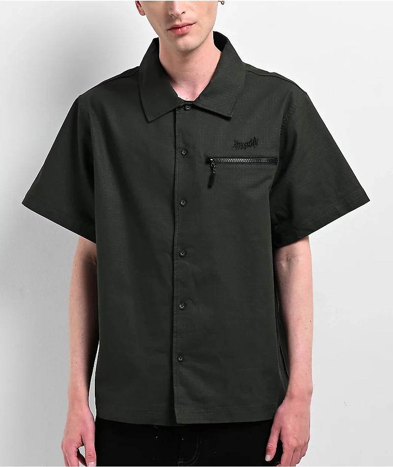 Welcome Altar Ripstop Green Button Down Short Sleeve Shirt