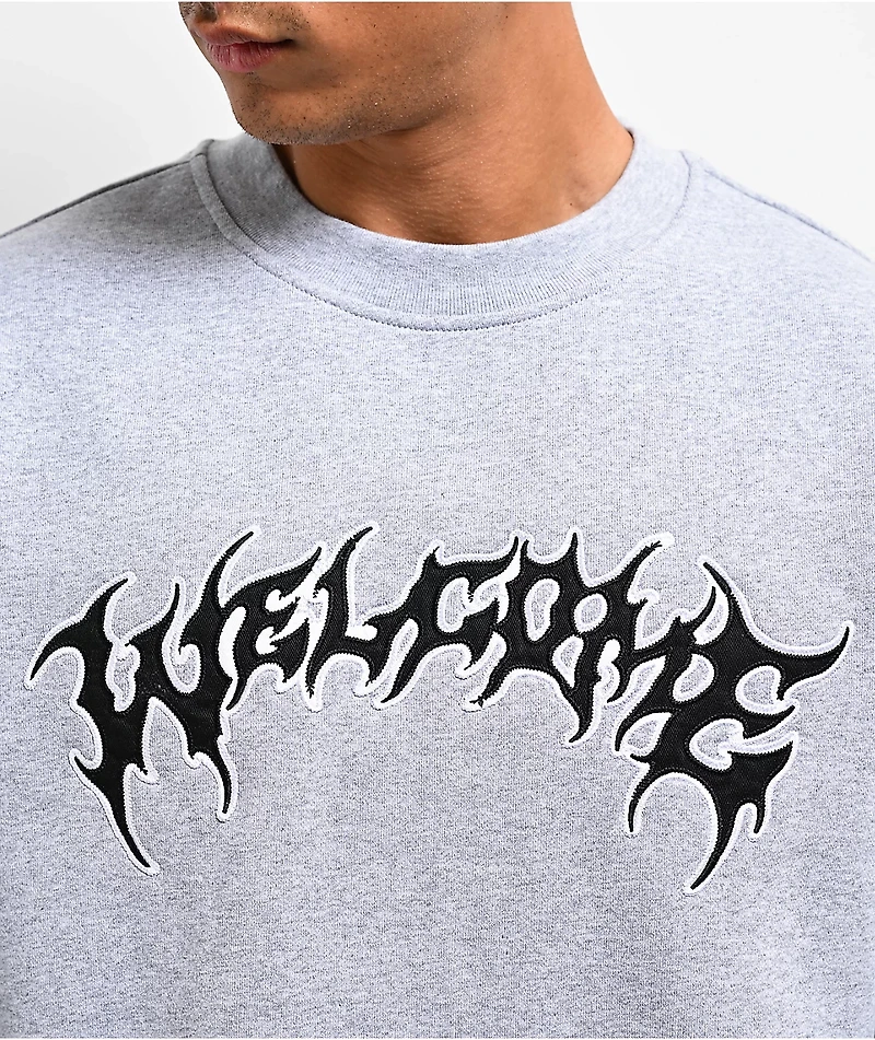 Welcome Barb Applique Heather Grey Crewneck Sweatshirt