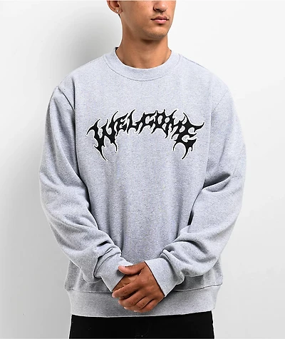 Welcome Barb Applique Heather Grey Crewneck Sweatshirt