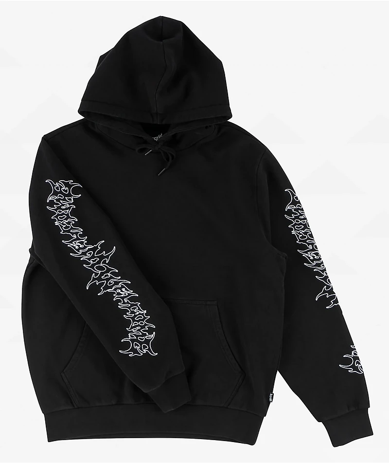 Welcome Barb Sleeve Embroidered Black Hoodie