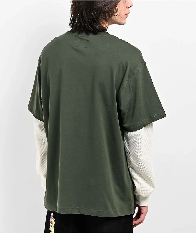 Welcome Batwing Dark Green 2Fer Long Sleeve T-Shirt