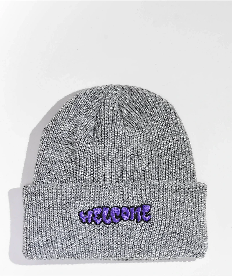 Welcome Bubble Grey & Purple Beanie