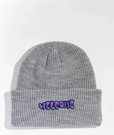 Welcome Bubble Grey & Purple Beanie
