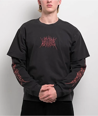 Welcome Castle Layered Knit Black 2fer Long Sleeve T-Shirt