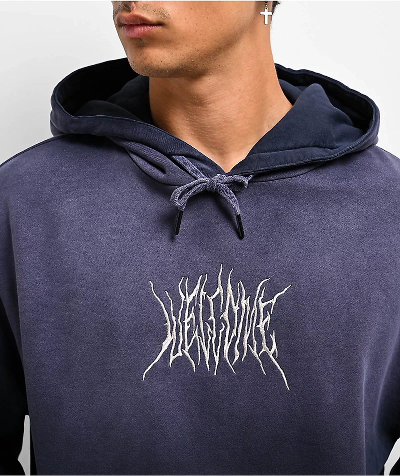 Welcome Chasm Embroidered Enzyme-Washed Dark Sapphire Hoodie