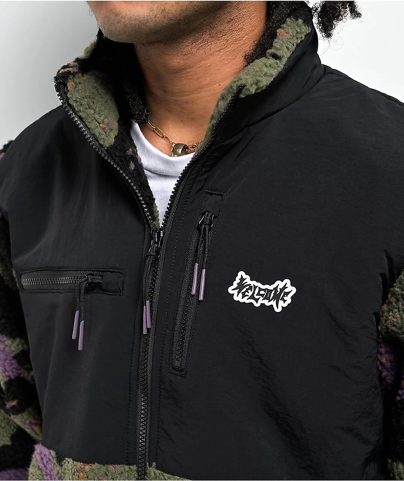 Welcome Cloak Dark Green Sherpa Zip Sweatshirt