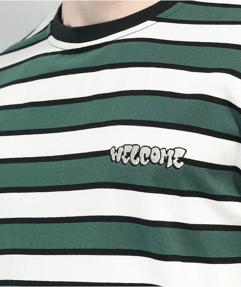 Welcome Cooper Spruce Green & White Stripe Long Sleeve T-Shirt