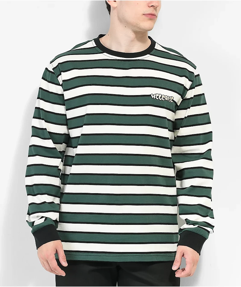 Welcome Cooper Spruce Green & White Stripe Long Sleeve T-Shirt