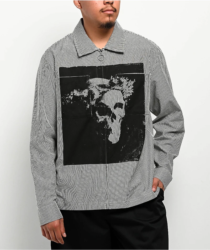 Welcome Crowned Stripe Zip Long Sleeve Shirt