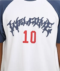 Welcome Dugout White & Navy Boxy Raglan T-Shirt